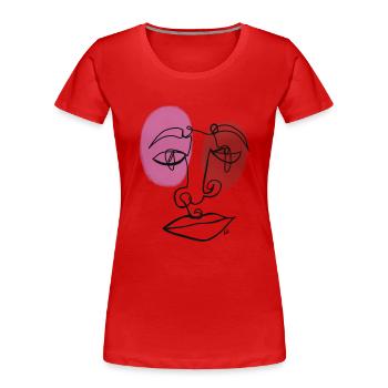 Zeichnung Portrait aus einer Linie Gesicht LineArt - Frauen Premium Bio T-Shirt - Rot - Vorne - Mia (176cm)