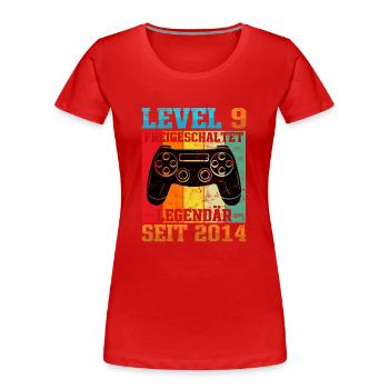 Gaming Geburtstag 2014 Level 9 - Frauen Premium Bio T-Shirt - Rot - Vorne - Mia (176cm)