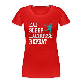 Lacrosse Spieler spielen Lacrosse Relax Lacrosse - Frauen Premium Bio T-Shirt - Rot - Vorne - Mia (176cm)