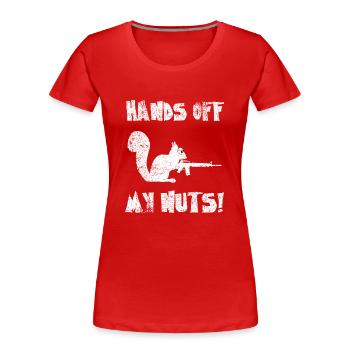 Hands Off My Nuts, Vigilant Squirrel - Women's Premium Organic T-Shirt - red - Front - Mia (176cm)