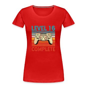 Niveau 16 Terminé - T-shirt bio Premium Femme - rouge - Devant - Mia (176cm)