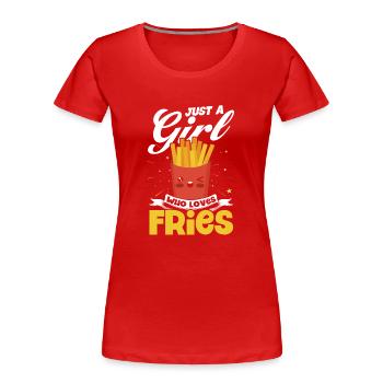 Pommes Frites Fast Food Pommes Frites - Frauen Premium Bio T-Shirt - Rot - Vorne - Mia (176cm)