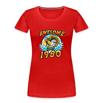 Awesome since 1980. Angel, Angler's birthday - Women's Premium Organic T-Shirt - red - Front - Mia (176cm)