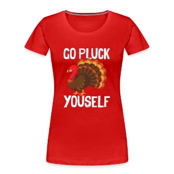Happy Thanks Vegan - Turkey Go Pluck Yourself - T-shirt bio Premium Femme - rouge - Devant - Mia (176cm)