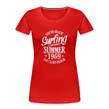 South Beach Surfing Paradise Summer 1969 Surf - Frauen Premium Bio T-Shirt - Rot - Vorne - Mia (176cm)