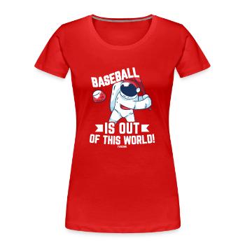 Baseball Bat Space Comet Planet - Women's Premium Organic T-Shirt - red - Front - Mia (176cm)