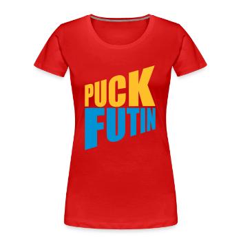 puck futin logo design - Women's Premium Organic T-Shirt - red - Front - Mia (176cm)
