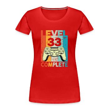 Niveau 33 Anniversaire de jeu complet - T-shirt bio Premium Femme - rouge - Devant - Mia (176cm)