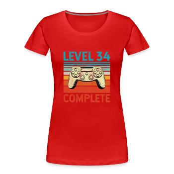 Niveau 34 Terminé - T-shirt bio Premium Femme - rouge - Devant - Mia (176cm)