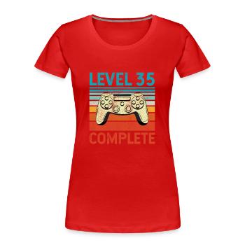 Niveau 35 terminé - T-shirt bio Premium Femme - rouge - Devant - Mia (176cm)