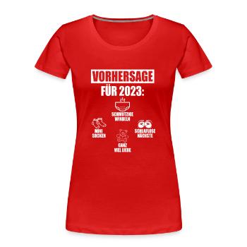 Vorhersage 2023 Geburt Windeln Socken Eltern - Frauen Premium Bio T-Shirt - Rot - Vorne - Mia (176cm)