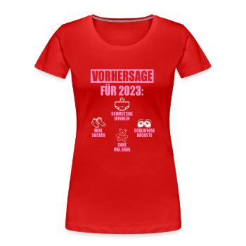 Vorhersage 2023 Geburt Windeln Socken Eltern - Frauen Premium Bio T-Shirt - Rot - Vorne - Mia (176cm)