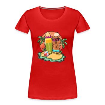 Drôle Capybara Surf Lovers Cool Planche de surf Surf - T-shirt bio Premium Femme - rouge - Devant - Mia (176cm)