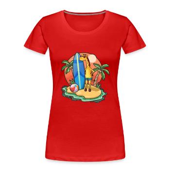 Drôle Girafe Surf Lovers Cool Planche de surf Surf - T-shirt bio Premium Femme - rouge - Devant - Mia (176cm)