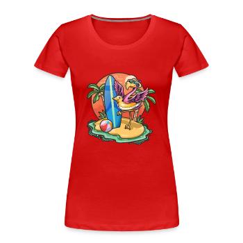 Drôle Flamingo Surf Lovers Cool Planche de surf Surf - T-shirt bio Premium Femme - rouge - Devant - Mia (176cm)