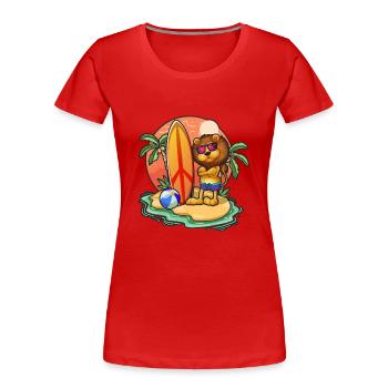 Drôle Lion Surf Lovers Cool Planche de surf Jeu de mots - T-shirt bio Premium Femme - rouge - Devant - Mia (176cm)