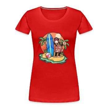 Drôle de singe Surf Lovers Cool Planche de surf Surf - T-shirt bio Premium Femme - rouge - Devant - Mia (176cm)