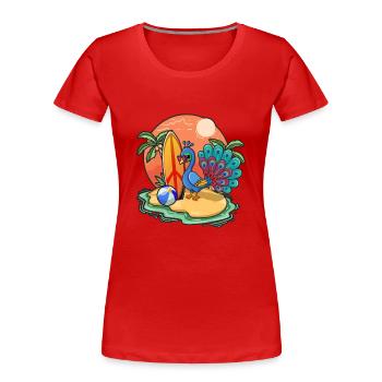 Drôle Paon Surf Lovers Cool Planche de surf Surf - T-shirt bio Premium Femme - rouge - Devant - Mia (176cm)