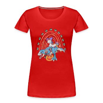 Dabbing Unicorn Riding T Rex Boys Girls Halloween - Women's Premium Organic T-Shirt - red - Front - Mia (176cm)