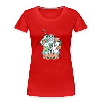 Fischer Fisch Fischerei Hund Boot Fischer Fischere - Frauen Premium Bio T-Shirt - Rot - Vorne - Mia (176cm)