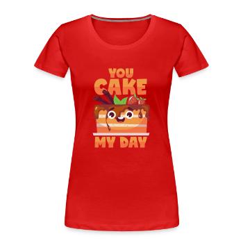 Cake Pun: "You Make My Day" - Women's Premium Organic T-Shirt - red - Front - Mia (176cm)