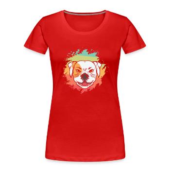 Mauvais Bulldog Expression Faciale Pet - T-shirt bio Premium Femme - rouge - Devant - Mia (176cm)
