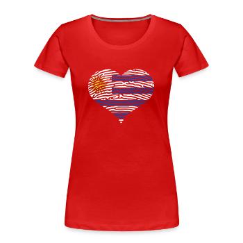 Uruguay Flag Heart Latin America Travel Holidays - Women's Premium Organic T-Shirt - red - Front - Mia (176cm)