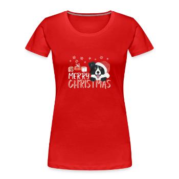 Border Collie Frohe Weihnachten - Frauen Premium Bio T-Shirt - Rot - Vorne - Mia (176cm)