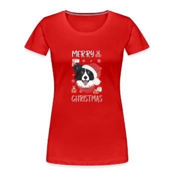 Border Collie Frohe Weihnachten - Frauen Premium Bio T-Shirt - Rot - Vorne - Mia (176cm)