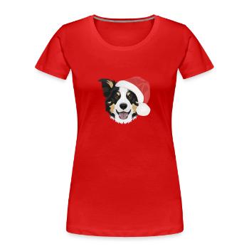 Border Collie Frohe Weihnachten - Frauen Premium Bio T-Shirt - Rot - Vorne - Mia (176cm)