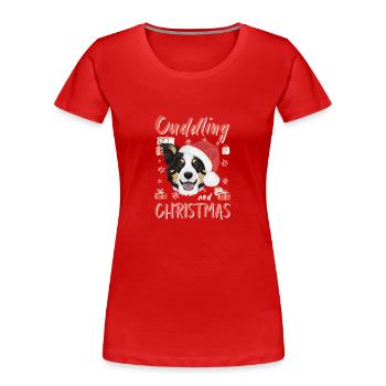 Border Collie Frohe Weihnachten - Frauen Premium Bio T-Shirt - Rot - Vorne - Mia (176cm)