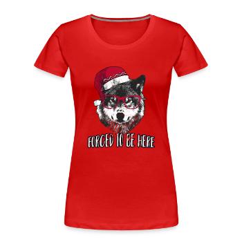 Gezwungen, hier zu sein - Grumpy Christmas Wolf - Frauen Premium Bio T-Shirt - Rot - Vorne - Mia (176cm)