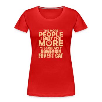 Moins de gens plus de chat forestier norvégien - T-shirt bio Premium Femme - rouge - Devant - Mia (176cm)