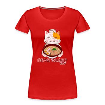 Asiatisches Japanische Ramen Katze I Geschenk - Frauen Premium Bio T-Shirt - Rot - Vorne - Mia (176cm)