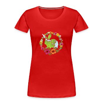 Earth Day Cute Rabbit loves Planet World - Women's Premium Organic T-Shirt - red - Front - Mia (176cm)