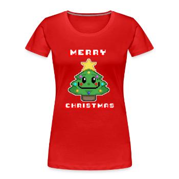 Merry Christmas I Xmas I 8 Bit Pixelated - Frauen Premium Bio T-Shirt - Rot - Vorne - Mia (176cm)