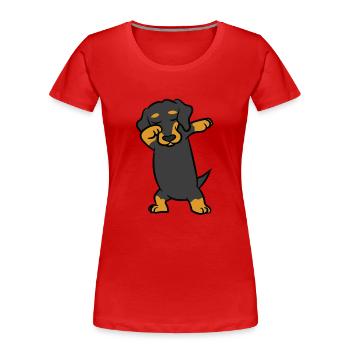 Dackel - tanzen, dab, dabben, dabbing - Frauen Premium Bio T-Shirt - Rot - Vorne - Mia (176cm)