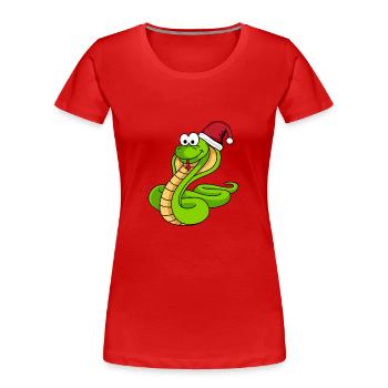 Snake Cobra Comic Noël - T-shirt bio Premium Femme - rouge - Devant - Mia (176cm)