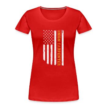 Vintage American USA Flag Union Charpentier Woodwork - T-shirt bio Premium Femme - rouge - Devant - Mia (176cm)