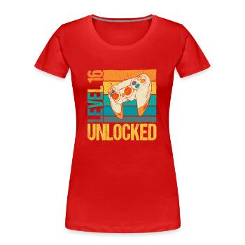 Niveau 16 Débloqué - T-shirt bio Premium Femme - rouge - Devant - Mia (176cm)