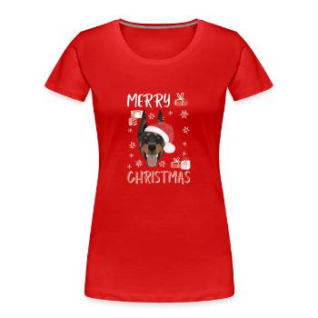 Doberman Joyeux Noël - T-shirt bio Premium Femme - rouge - Devant - Mia (176cm)