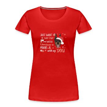 Dobermann Frohe Weihnachten - Frauen Premium Bio T-Shirt - Rot - Vorne - Mia (176cm)
