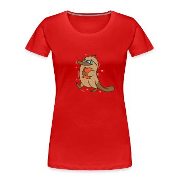 Ornithorynque rusé avec livre et lunettes - T-shirt bio Premium Femme - rouge - Devant - Mia (176cm)