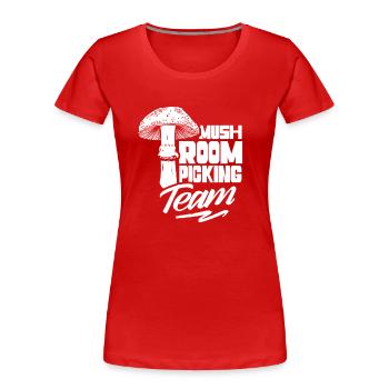 Équipe de cueilleurs de champignons Cueilleurs de champignons Cueillette de champignons - T-shirt bio Premium Femme - rouge - Devant - Mia (176cm)