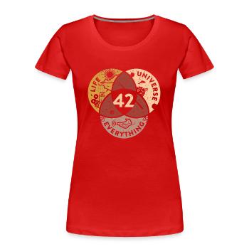 42 Univers de vie Tout - T-shirt bio Premium Femme - rouge - Devant - Mia (176cm)