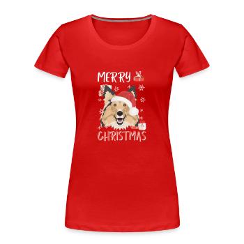 Shetland Sheepdog Merry Christmas - Women's Premium Organic T-Shirt - red - Front - Mia (176cm)