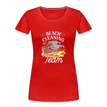 Équipe de nettoyage de plage Nettoyage de plage Plage - T-shirt bio Premium Femme - rouge - Devant - Mia (176cm)