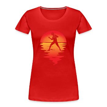 Fechten Degenfechten retro Sonnenuntergang Fechter - Frauen Premium Bio T-Shirt - Rot - Vorne - Mia (176cm)