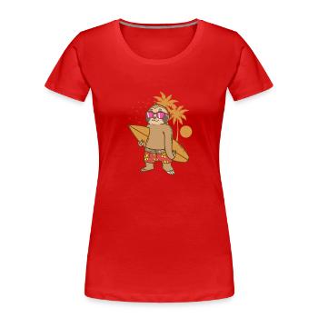Paresseux paresseux sur la plage avec planche de surf - T-shirt bio Premium Femme - rouge - Devant - Mia (176cm)