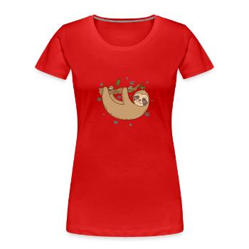 Paresseux pend joyeusement sur la branche paresseuse - T-shirt bio Premium Femme - rouge - Devant - Mia (176cm)